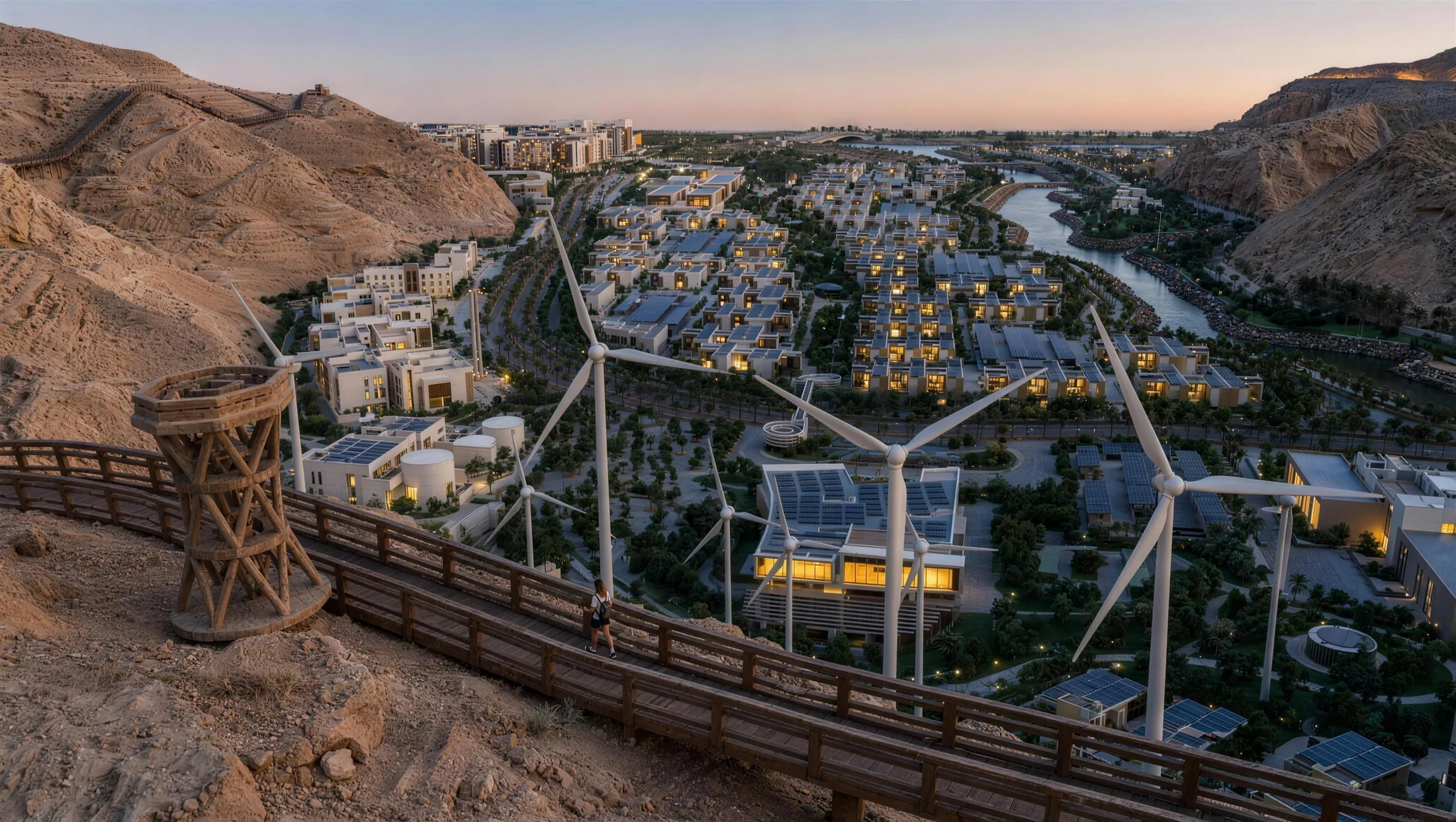 The trail above the rooftops